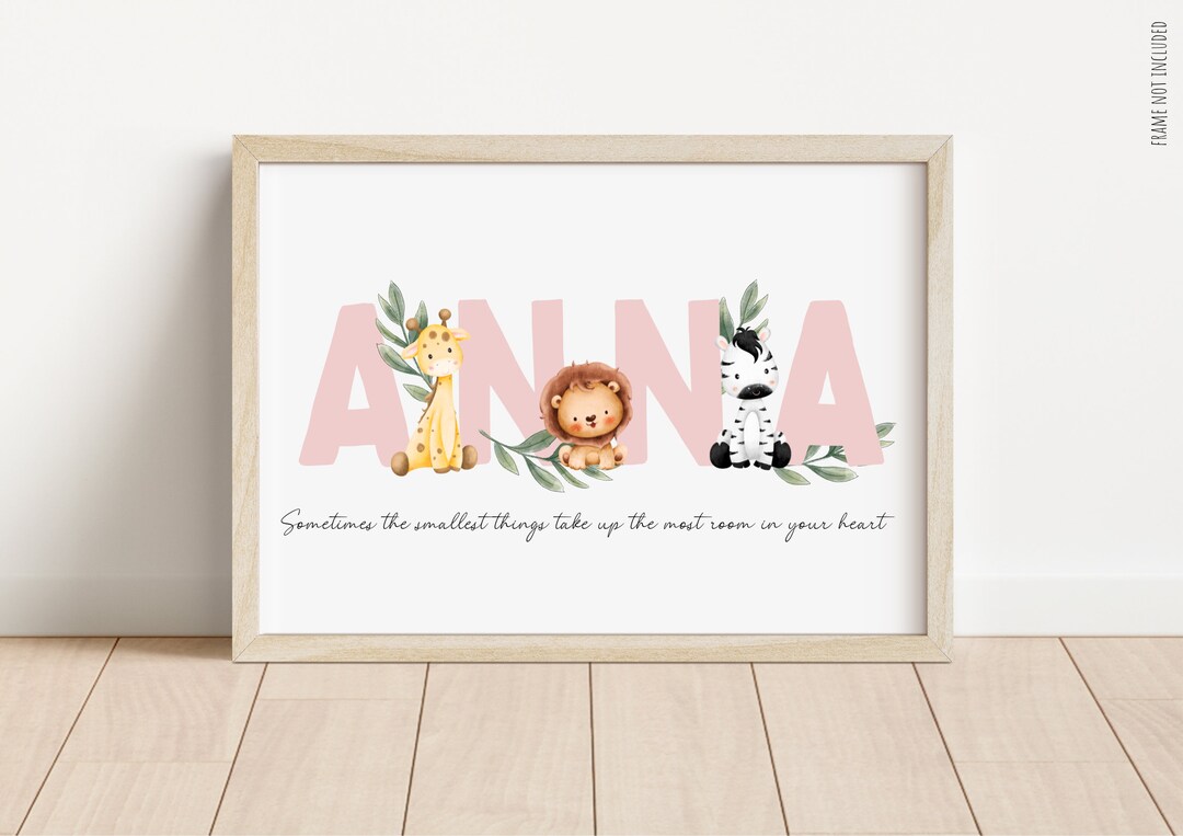 Personalised Safari Animals Baby Name Print | Nursery Safari Print ...