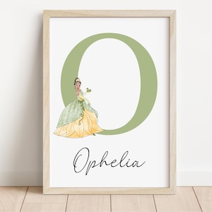 Disney Inspired Princess Name Print | Girls Princess Bedroom Prints | Princess Artwork | Tiana Inspired Print | Personalised name print girl
