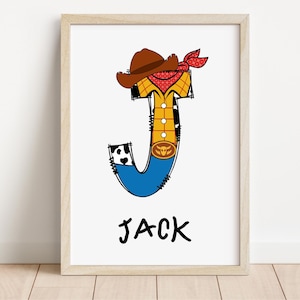 Woody Space Personalised Name Print | Woody Cowboy Initial Print | Toy Story Prints | Cowboy Toy Prints | Boys bedroom playroom prints
