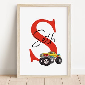 Monster Truck Personalised Name Print | Monster Truck Fans | Monster truck bedroom prints | Hot wheels | Truck bedroom decor prints