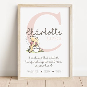 Winnie the Pooh Birth Detail Print | Winnie the Pooh Personalised Print | Nursery Sign | New baby gift | Birth Details Sign | Custom Name