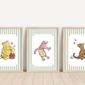 Set of 3 Winnie the Pooh Vintage Personalised Name Print | Winnie the Pooh nursery | New baby gift | Winnie the Pooh quote|Personalised baby