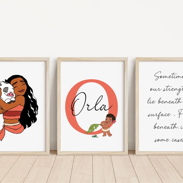 Set of 3 Moana Inspired Personalised Name Print | Moana Bedroom Prints | Girls bedroom prints | Personalised Prints | Princess bedroomprints