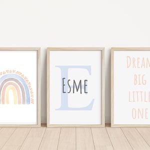 Set of 3 Rainbow Personalised Name Print | Rainbow quote print personalised artwork | Rainbow girls bedroom prints | Rainbow playroom prints