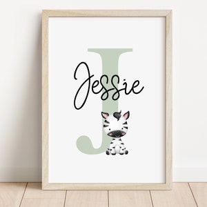 New Baby Safari Personalised Print | Animal Name Gift | Custom Baby Name Print | Childs Zoo Nursery Print | Gift for Newborn Baby Boy Girl