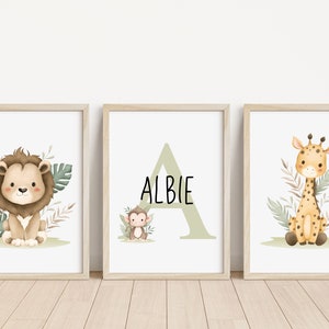 Juego de 3 láminas de safari para habitación infantil / Estampado de animales de safari / Láminas personalizadas para habitación infantil / Animales de la jungla de safari en tonos neutros / Lámina para habitación infantil