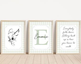 3er-Set Bambi inspiriert Vintage personalisierte Name Print | Bambi Disney inspiriert Kinderzimmer | Neues Baby Geschenk | Bambi Zitat | Personalisiertes Baby
