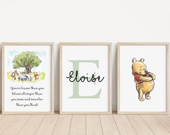 Set of 3 Winnie the Pooh Personalised Name Print | Winnie the Pooh nursery | New baby gift | Winnie the Pooh quote print | Personalised baby