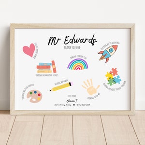 Personalisierter Lehrer Danke Druck | Lehrer Geschenk | Geschenk zum Jahresende | Poster für den Kindergarten | Lehreranerkennung Dankes-Kartengeschenk
