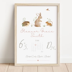 Woodland Birth Detail Nursery Personalised Print | Personalised Name Print | Nursery Prints |New baby gift|Christening gift|Woodland nursery