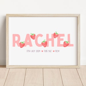 Strawberry Personalised Name Print | Strawberry Prints | Sweet like Strawberries | Girl room prints | Personalised Prints | Fruit Prints