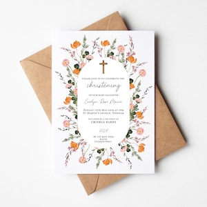 Baptismo floral do batismo de <br> Entrega Rápida? Convites de batizado | convites personalizados | Beira floral convida | Convite para chá de bebê