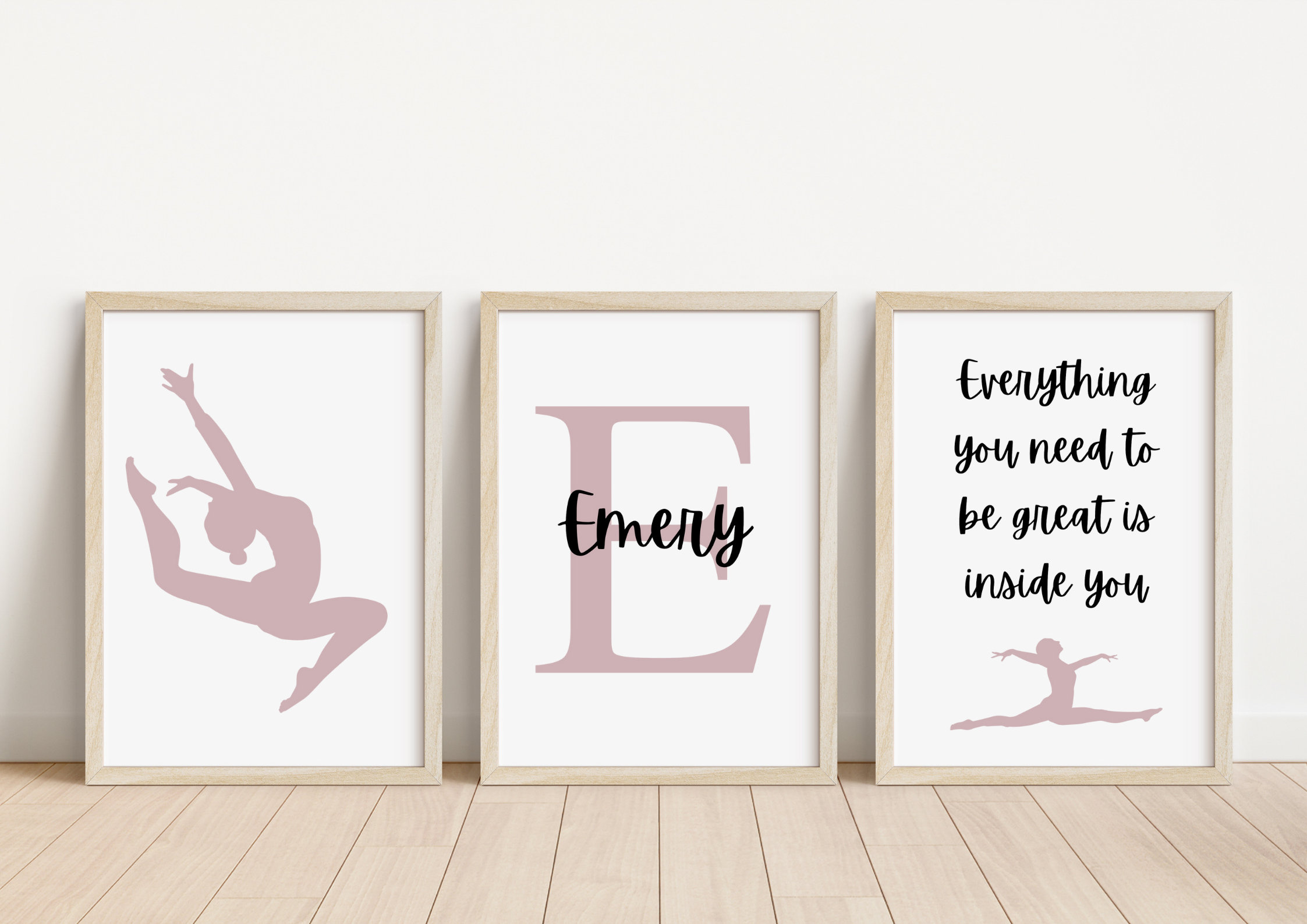 Set of 3 Gymnastics Personalised Name Print | Gymnast Dancer Prints | Gymnastics bedroom print | Girls bedroom prints | Ballet gymnastics