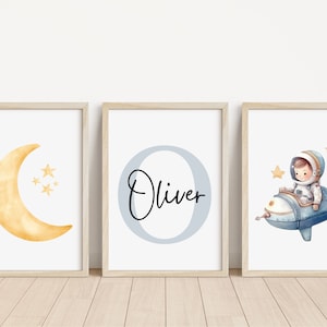 3er-Set Weltraum Personalisierter Namensdruck | Raum Raum Poster | Space Nursery Decor | Weltraum Kinderzimmer | Astronaut Name Druck |  Sonne