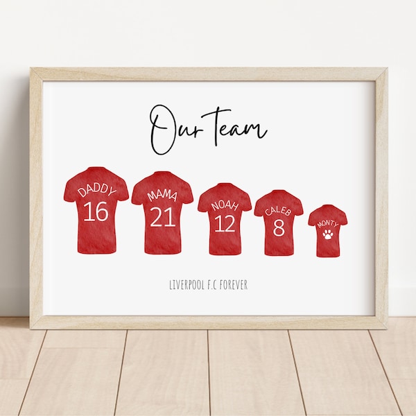 Personalised Football Shirt Print | Daddy's Football Team Print | Personalised Family Print | Father's Day Gift | Liverpool FC | Wolves FC