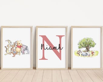 Set of 3 Winnie the Pooh Personalised Name Print | Winnie the Pooh nursery | New baby gift | Winnie the Pooh quote print | Personalised baby