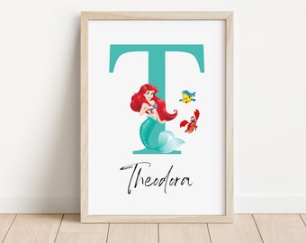 The Little Mermaid Personalised Name Print | Disney Ariel Princess Mermaid Print | Disney theme bedroom art | Personalised name print