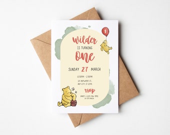 Invitations personnalisées de fête d&#39;anniversaire | Invitation de fête d&#39;anniversaire de Winnie l&#39;ourson | Première fête d&#39;anniversaire de bébé | Invitations personnalisées