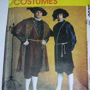 MEN&#39;S RENAISSANCE COSTUMES - Tudor coat, tunic, shirt, breeches, hat; McCall&#39;s 3286 size Small-Medium-Large; Festivals, plays, weddings