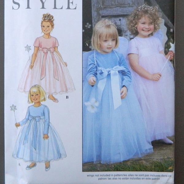 Toddler Fairy Dress - tulle skirt with lined bodice, short or long sleeves; uncut Simplicity Style 9036 toddler size 1/2, 1, 2, 3, 4