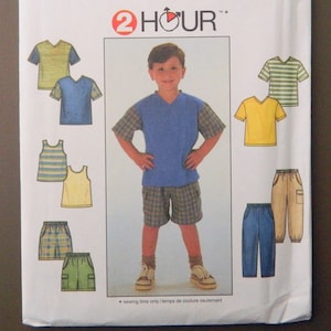 Pants, Shorts, Top and Tank Top - boy&#39;s summer casual play clothes; uncut Simplicity 2 Hour sewing pattern 7990 child&#39;s sizes 3-6