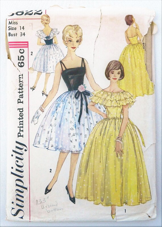 1950s Evening Dress - Mid-century Special Occasion Dress; Uncut Simplicity  Sewing Pattern 3822 Size 14 Bust 34 - Etsy