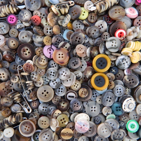 Multi Colored Buttons - all have 2 or more colors; mixed variety of colors, shapes, materials and sizes; great for nature or casual project