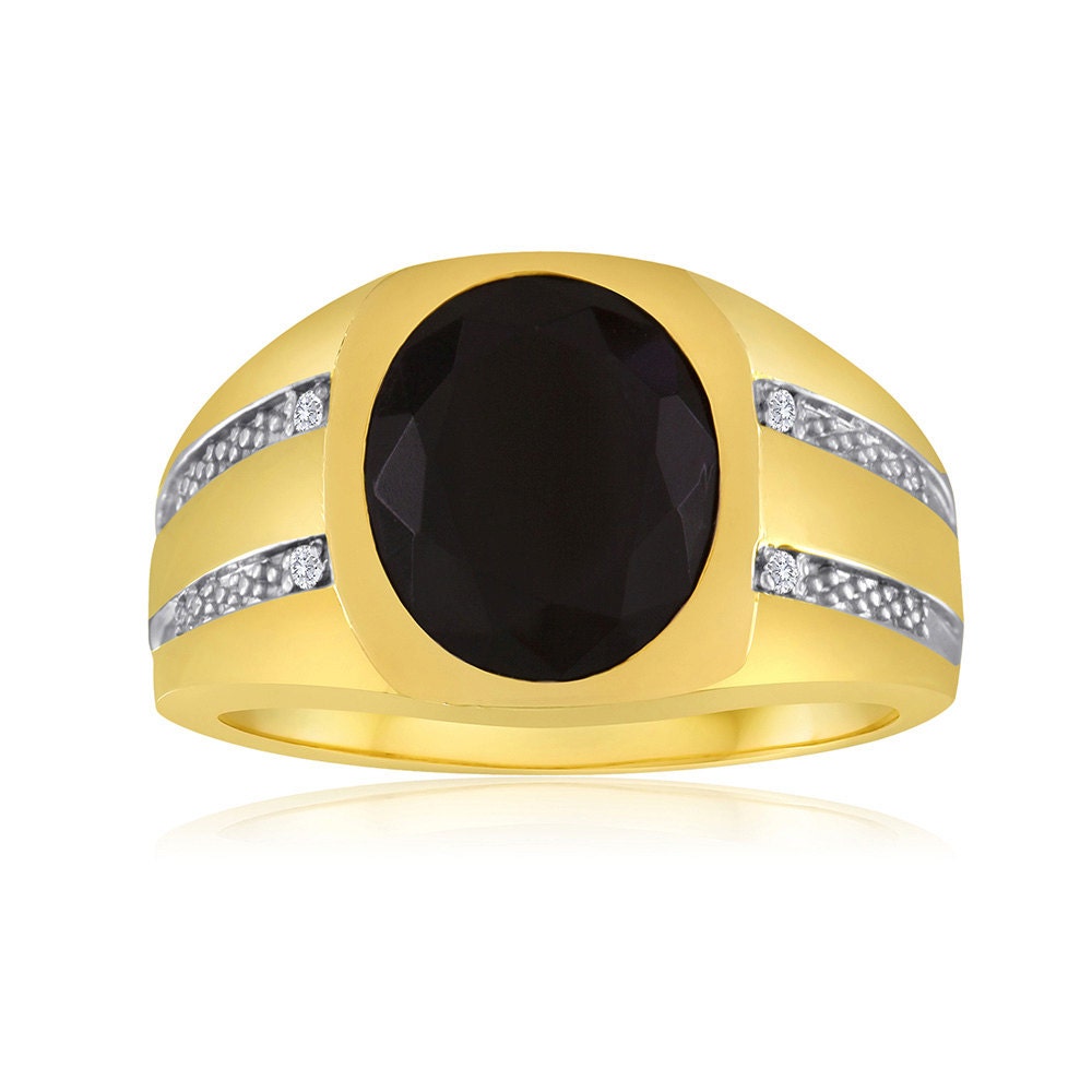 Men S 10k Yellow Gold Oval Onyx Signet Ring Natural Black Etsy
