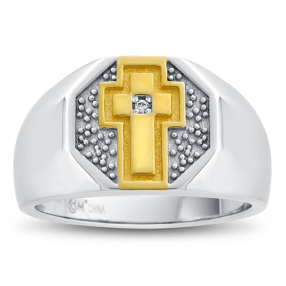 Cross Ring Christian Ring Men's Two Tone Etsy