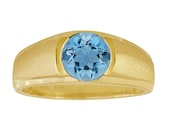 Men 39 s Gold Lab Created Aquamarine Ring, 10K Yellow Gold Ring, Gold Men 39 s Ring, Rounded Blue Gemstone Ring for Men Jewelry Holiday Gift