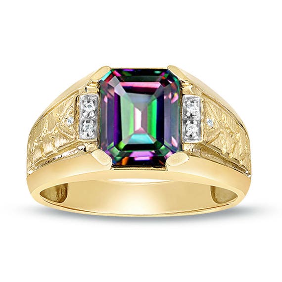 Natural Mystic Fire Topaz /& créé Blanc Saphir Bague en or 10K