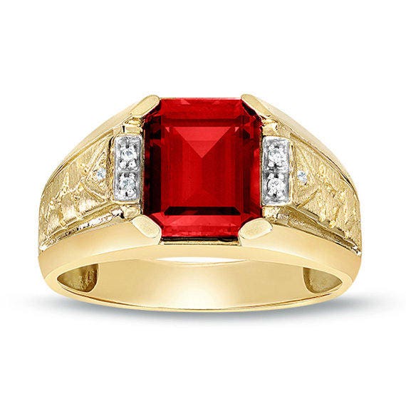 Labor erstellt Rubin Ring 14K Solid Gold Ring Herren - Etsy.de