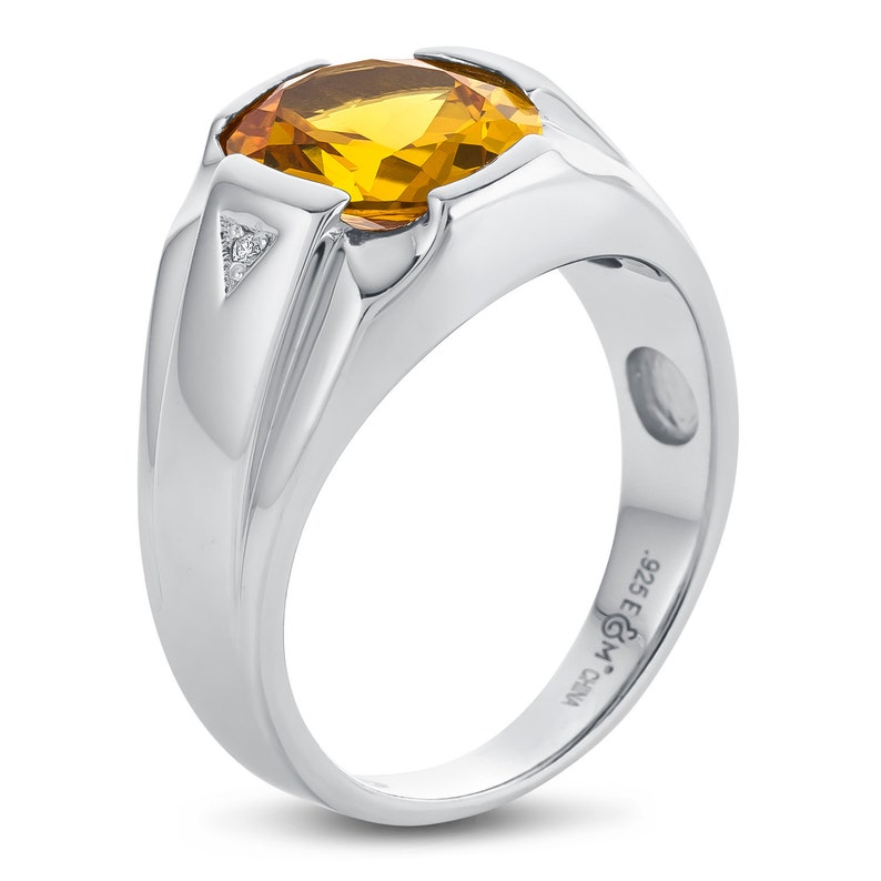 Men's Silver Citrine Ring With Diamonds Etsy