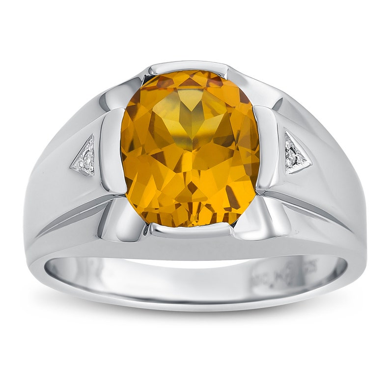Men's Silver Citrine Ring With Diamonds Etsy