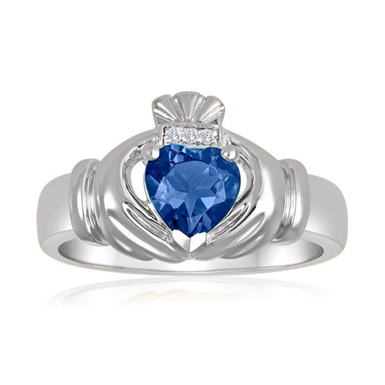 Men's Claddagh Ring Sterling Silver Sapphire and Diamonds Etsy