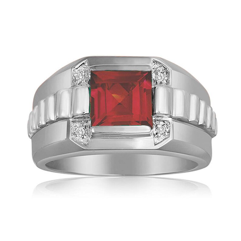 Men's Square Ruby Ring Silver and Diamonds | Etsy