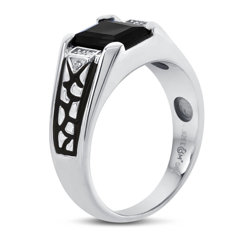 Men's Silver Ring Onyx and Diamonds Etsy