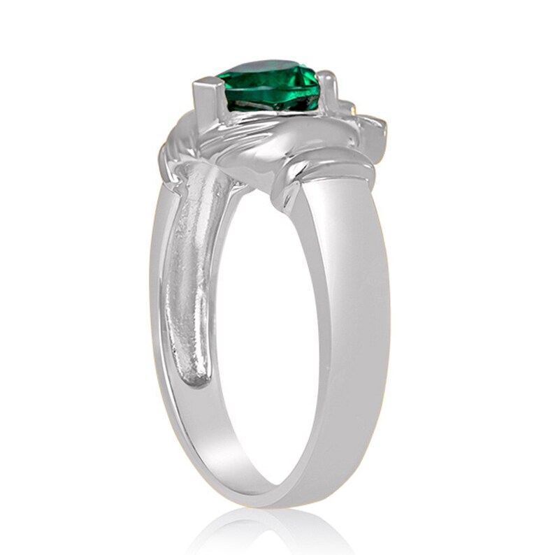 Men's 7x7 Lab Created Emerald Claddagh Ring in 10K White Etsy