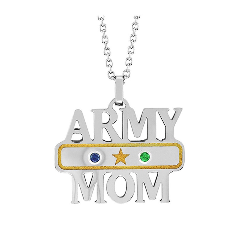 Army Mom Pendant With Two Personalized Birthstones In
