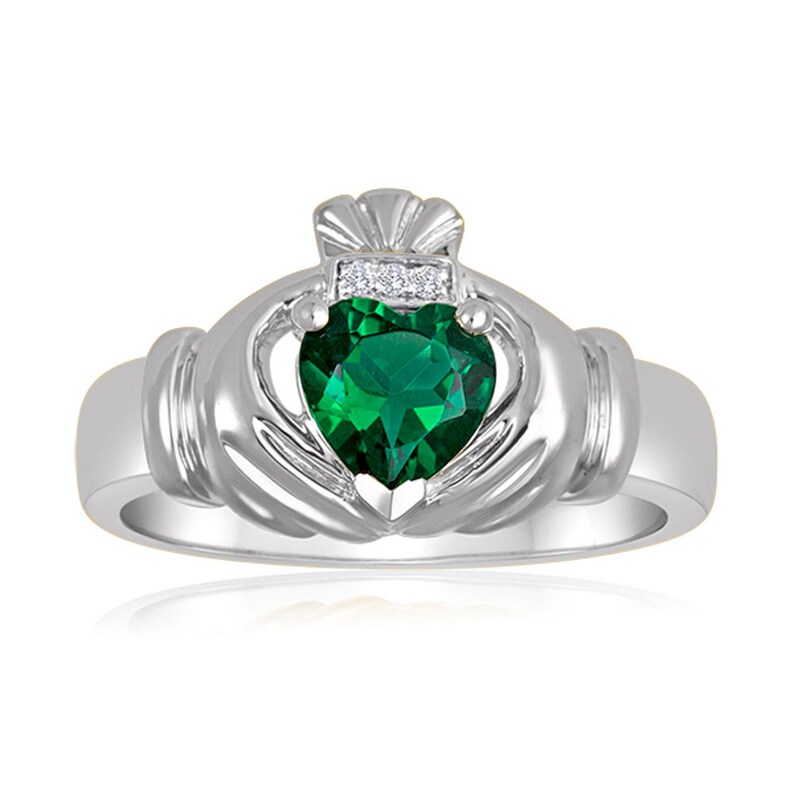 Men's 7x7 Lab Created Emerald Claddagh Ring in 10K White Etsy UK