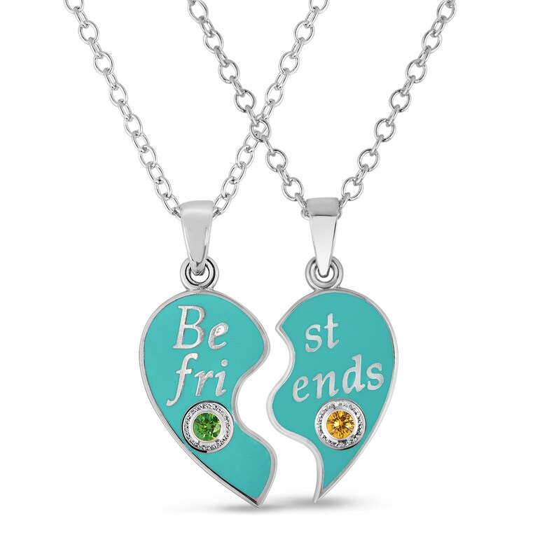 Best Friends Half Heart Pendants With Personalized Birthstones Etsy