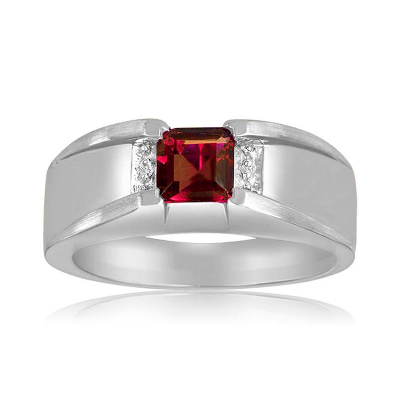 Silver Red Gemstone Ring Square Ruby Red Ring Men's Ruby Etsy