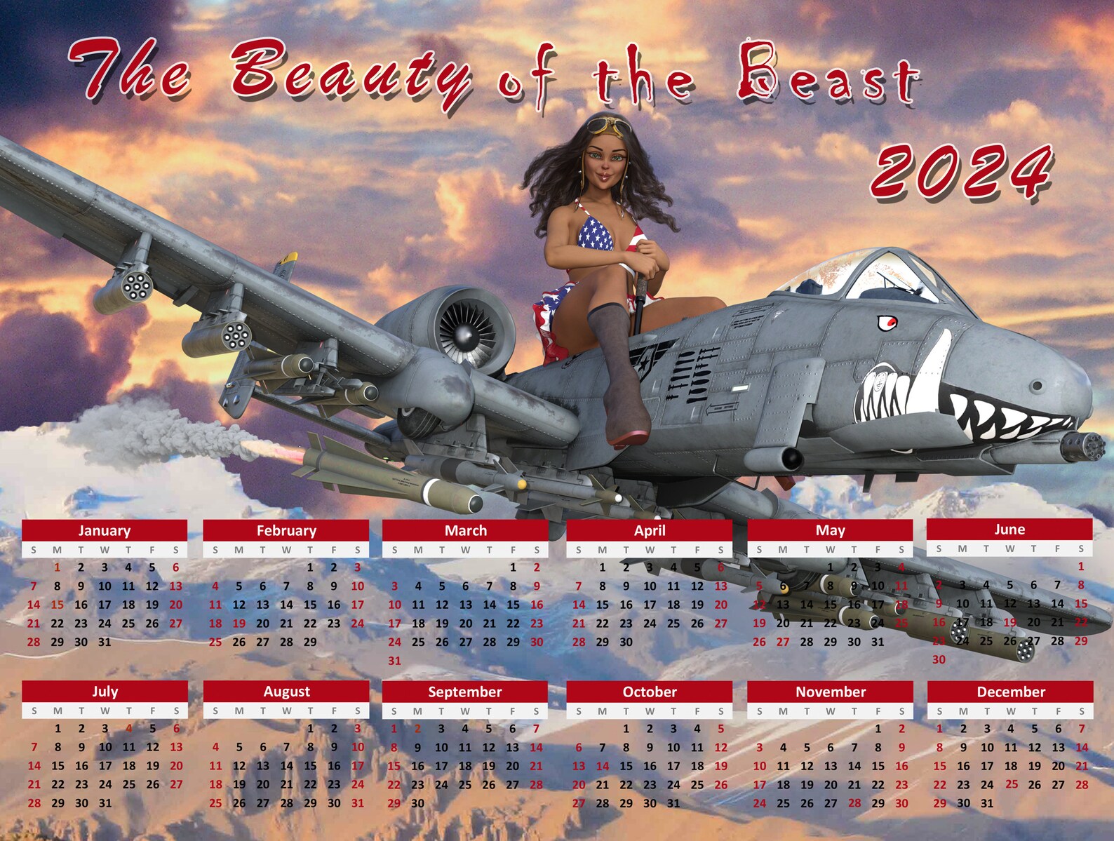 Pin up Riding an A10 Warthog 2024 Metal Calendar Etsy