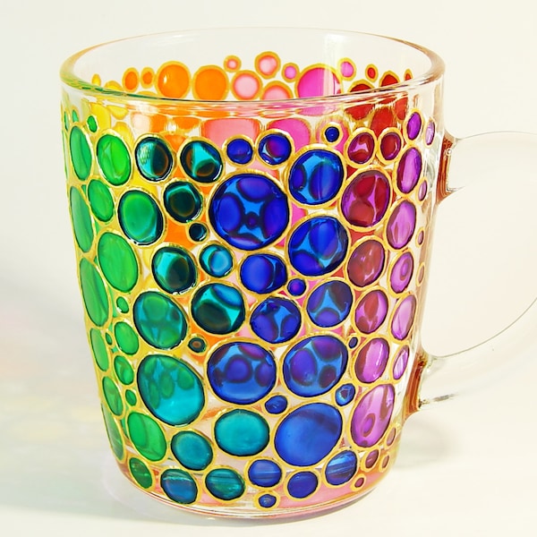 Hand painted Bubbles Mug Cup colorful mug Mosaic Cup Coloured Bubbles Mug bubbles mug bright mug multi colored mug