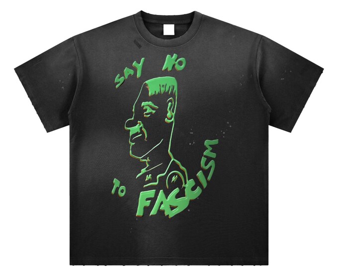 Say No To Fascism Paint Splatter Hand Frayed Tee