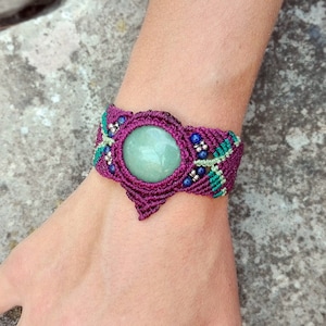 Cuff bohemian macrame bracelet / Aventurine stone colored bracelet