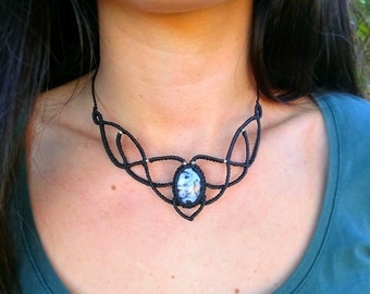 Elegant black and white choker necklace, aerial wicca jewelry, Gabbro stone