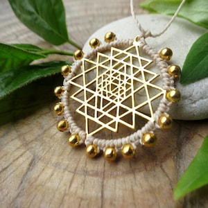 Colar geométrico Sri Yantra, joias de yoga boho, chakras, macramê