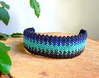 Brazilian bracelet, wide macrame, Surf men's bracelet, Blue gradient, Inca hippie