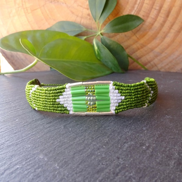 Bracelet Bohême chic tissé perles miyuki , bracelet d'amitié macramé vert pomme